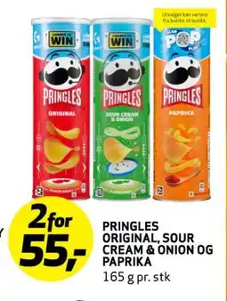 Bunnpris PRINGLES ORIGINAL, SOUR CREAM & ONION OG PAPRIKA, NOK 55 tilbud