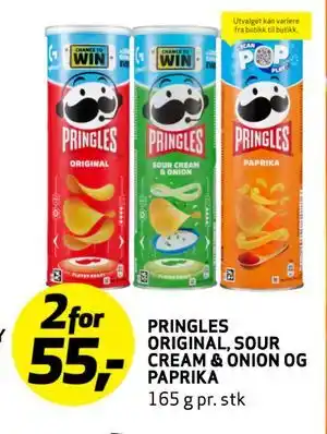 Bunnpris PRINGLES ORIGINAL, SOUR CREAM & ONION OG PAPRIKA, NOK 55 tilbud