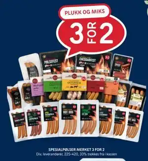 Rema 1000 SPESIALPØLSER MERKET 3 FOR 2 tilbud
