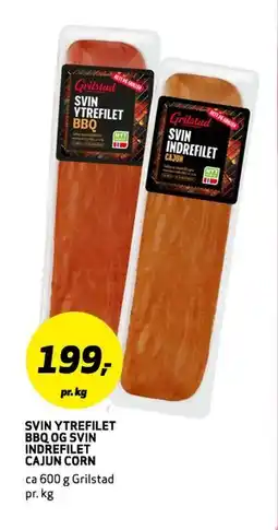Bunnpris SVIN YTREFILET BBQ OG SVIN INDREFILET CAJUN CORN, NOK 199 tilbud