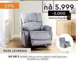 Skeidar Denver recliner elektrisk, NOK 5999 tilbud