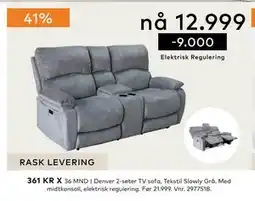 Skeidar Denver 2-seter TV sofa, NOK 12999 tilbud