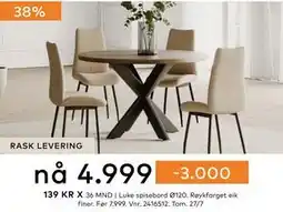 Skeidar Luke spisebord, NOK 4999 tilbud
