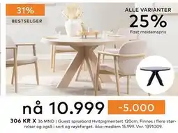 Skeidar Guest spisebord Hvitpigmentert 120cm, NOK 10999 tilbud
