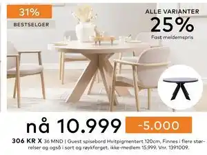 Skeidar Guest spisebord Hvitpigmentert 120cm, NOK 10999 tilbud