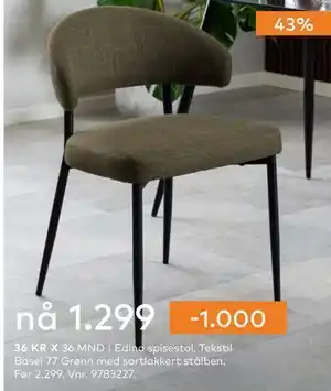 Skeidar Edina spisestol, NOK 1299 tilbud