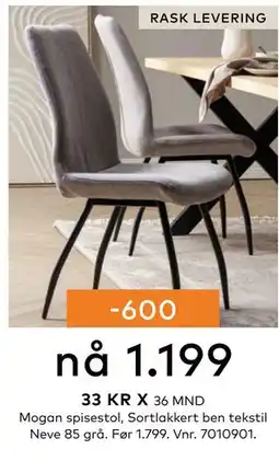 Skeidar Mogan spisestol, NOK 1199 tilbud
