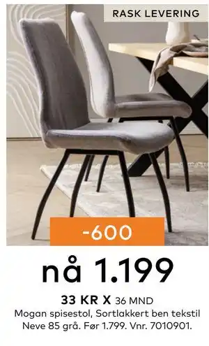 Skeidar Mogan spisestol, NOK 1199 tilbud