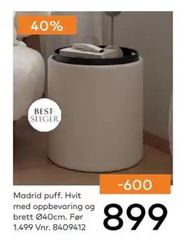 Skeidar Madrid puff, NOK 899 tilbud