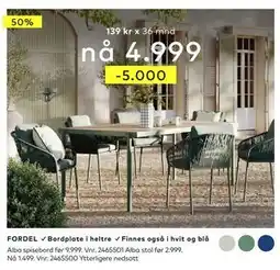 Skeidar Alba spisebord, NOK 4999 tilbud
