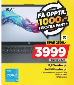 POWER 15,6 bærbar pc, NOK 3999 tilbud