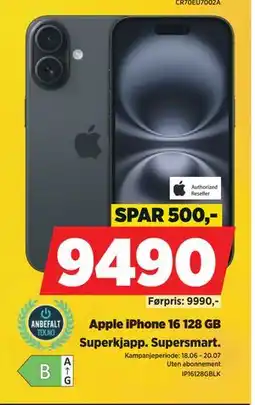POWER Apple iPhone 16 128 GB, NOK 9490 tilbud