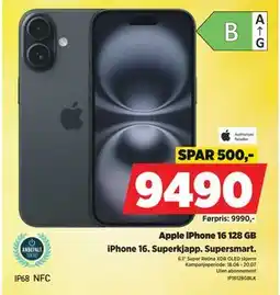 POWER Apple iPhone 16 128 GB, NOK 9490 tilbud