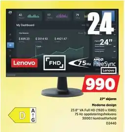 POWER 27 skjerm, NOK 990 tilbud