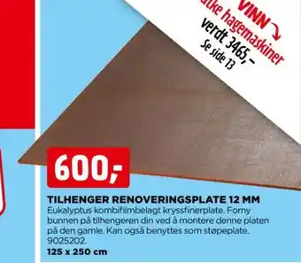 jem & fix TILHENGER RENOVERINGSPLATE 12 MM tilbud