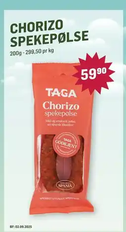 Holdbart Chorizo spekepølse, NOK 59.9 tilbud