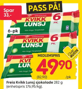 Rusta Freia Kvikk Lunsj sjokolade tilbud