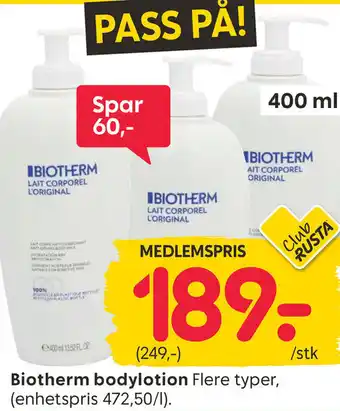Rusta Biotherm bodylotion Flere typer tilbud
