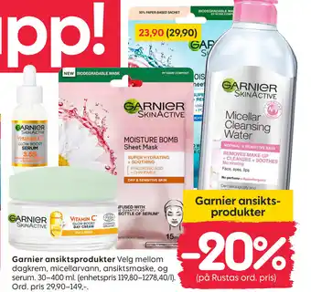 Rusta Garnier ansiktsprodukter tilbud