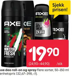 Rusta Axe deo roll-on og spray tilbud