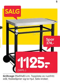 Rusta Grillvogn Topplate av rustfritt stål, flaskeåpner og to hjul. Seks kroker. tilbud
