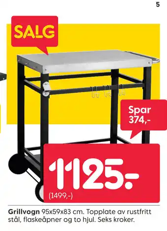 Rusta Grillvogn Topplate av rustfritt stål, flaskeåpner og to hjul. Seks kroker. tilbud