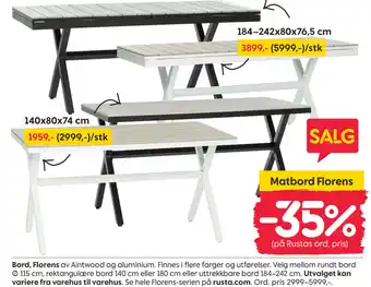 Rusta Bord, Florens tilbud