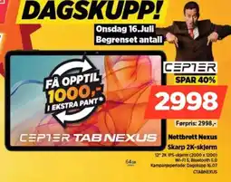 POWER CEPTER TAB NEXUS Nettbrett Nexus Skarp 2K-skjerm tilbud