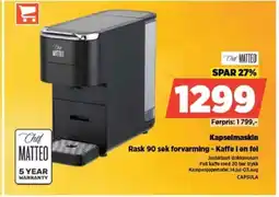 POWER Chef MATTEO Kapselmaskin Rask 90 sek forvarming - Kaffe I en fel tilbud