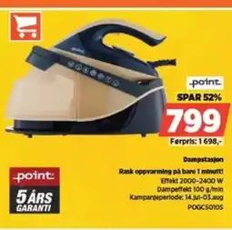 POWER Point dampstasjon rask oppvarming på bare 1 minutt! tilbud