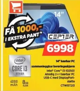 POWER CEPTER 14" bærbar PC sammenleggbar berøringsskjerm I tilbud