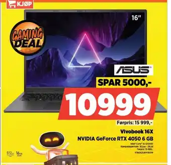 POWER ASUS Vivobook 16X NVIDIA GeForce RTX 4050 6 GB tilbud
