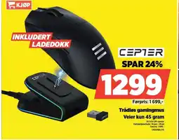 POWER CEPTER Trådløs gamingmus Veier kun 45 gram tilbud