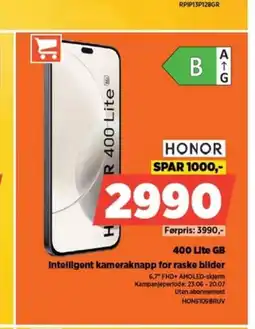 POWER Honor 400 lite GB Intelligent kameraknapp for raske bilder tilbud