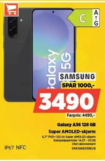 POWER SAMSUNG Galaxy A36 128 GB Super AMOLED-skjerm tilbud