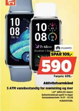 POWER HUAWEI Aktivitetsarmbånd 5 ATM vannbestandig for svømming og mer tilbud