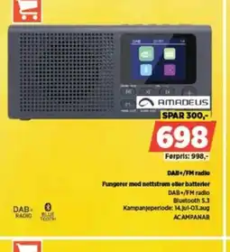 POWER AMADEUS DAB+/FM radio Fungerer med nettstrom eller batterier tilbud