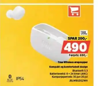 POWER JBL True Wireless arepropper Kompakt og komfortabelt design tilbud