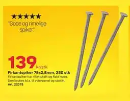 Byggmax Firkantspiker 75x2,8mm, 250 stk, NOK 139 tilbud