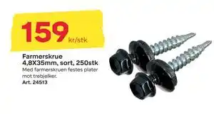 Byggmax Farmerskrue 4,8X35mm, sort, 250stk, NOK 159 tilbud