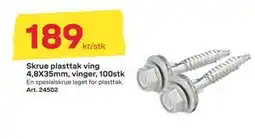 Byggmax Skrue plasttak ving 4,8X35mm, vinger, 100stk, NOK 189 tilbud
