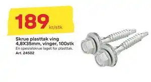 Byggmax Skrue plasttak ving 4,8X35mm, vinger, 100stk, NOK 189 tilbud