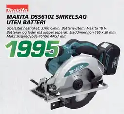 Coop Byggmix MAKITA DSS610Z SIRKELSAG UTEN BATTERI, NOK 1995 tilbud