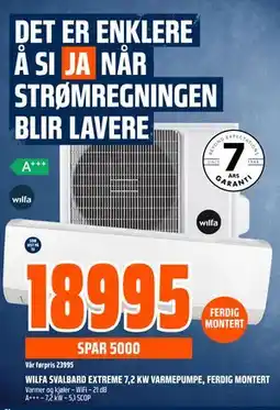 Obs Bygg WILFA SVALBARD EXTREME 7,2 KW VARMEPUMPE, FERDIG MONTERT, NOK 18995 tilbud
