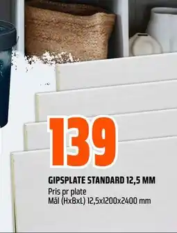 Obs Bygg GIPSPLATE STANDARD 12,5 MM, NOK 139 tilbud