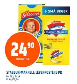 Coop Obs STABBUR-MAKRELL/LEVERPOSTEI 6 PK, NOK 24.9 tilbud
