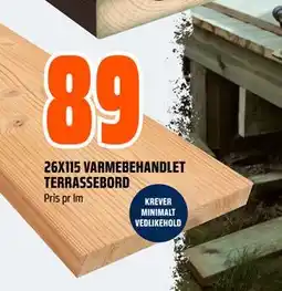 Obs Bygg 26X115 VARMEBEHANDLET TERRASSEBORD, NOK 89 tilbud