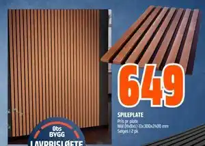 Obs Bygg SPILEPLATE, NOK 649 tilbud