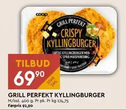 Coop Mega GRILL PERFEKT KYLLINGBURGER, NOK 69.9 tilbud