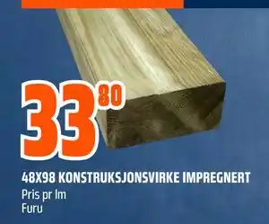Obs Bygg 48X98 KONSTRUKSJONSVIRKE IMPREGNERT, NOK 33.8 tilbud